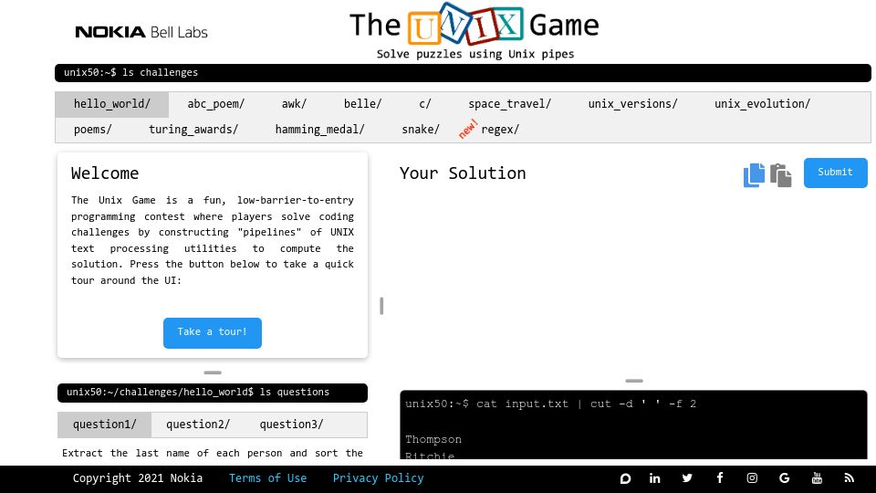 Screenshot of unixgame.io: The Unix Game