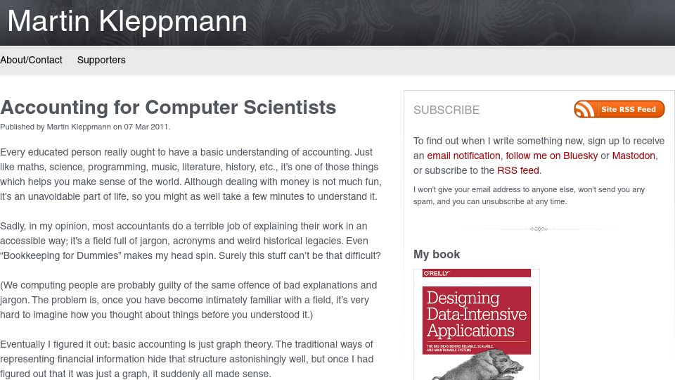 Screenshot of martin.kleppmann.com: Accounting for computer scientists (2011)