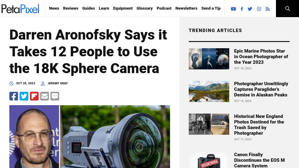 Screenshot of petapixel.com: It takes 12 people to use the 18k Sphere camera