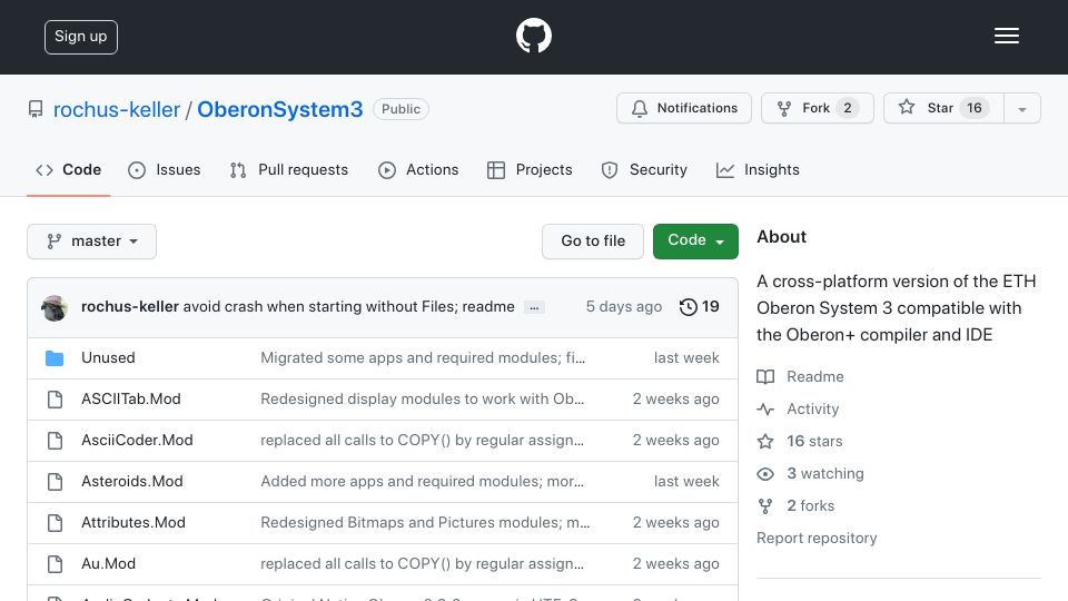Screenshot of github.com: Oberon System 3