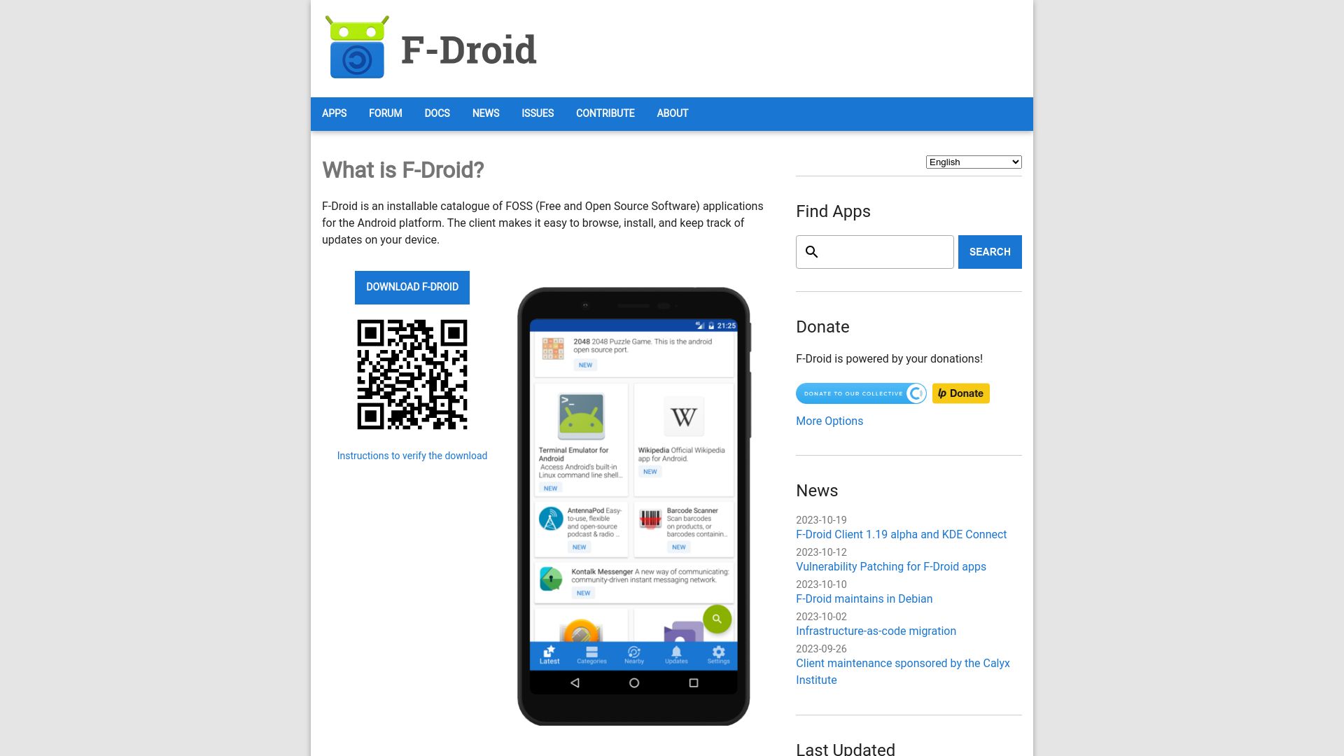 Screenshot of f-droid.org: F-Droid: Android FOSS app store