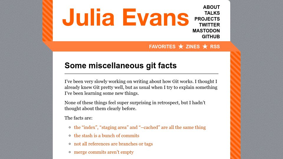 Screenshot of jvns.ca: Some Miscellaneous Git Facts