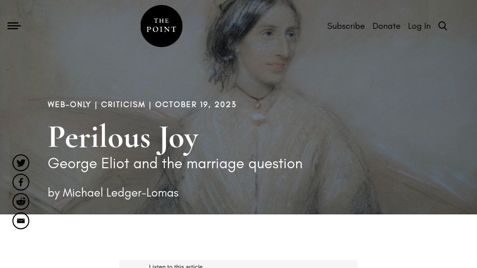 Screenshot of thepointmag.com: Perilous Joy: George Eliot and the marriage question