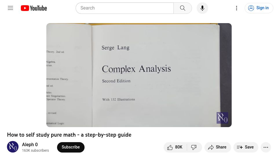 Screenshot of youtube.com: How to self study pure math – a step-by-step guide [video]