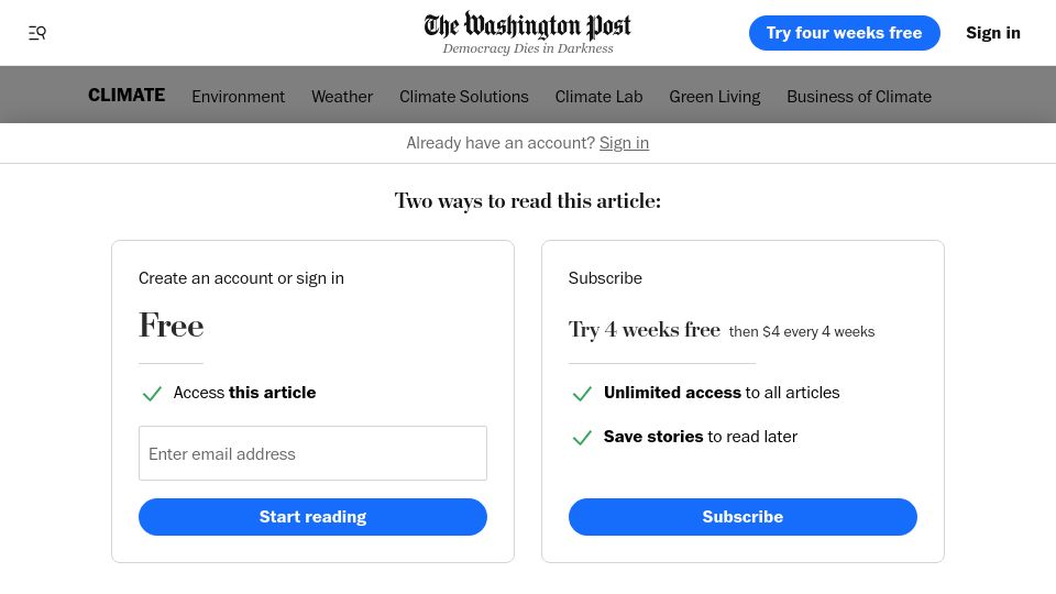 Screenshot of washingtonpost.com: How plants communicate with each other when in danger