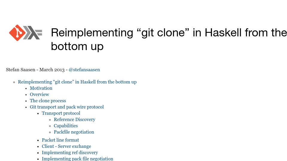 Screenshot of stefan.saasen.me: Reimplementing git clone in Haskell from the bottom up (2013)