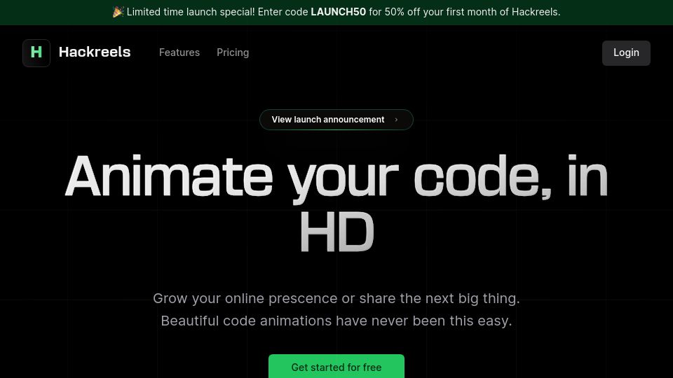 Screenshot of hackreels.com: Show HN: Hackreels – Animate your code in HD