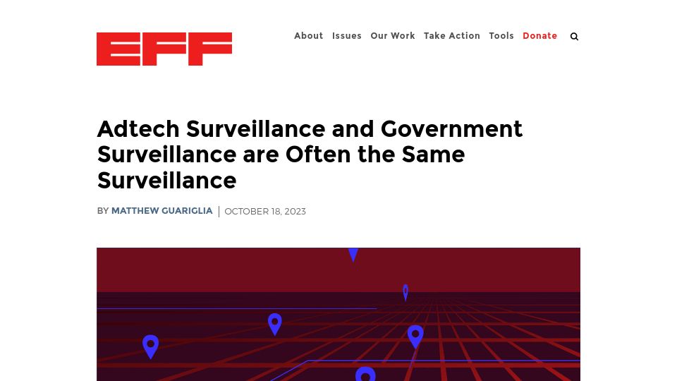 Screenshot of eff.org: Adtech surveillance and government surveillance are often the same