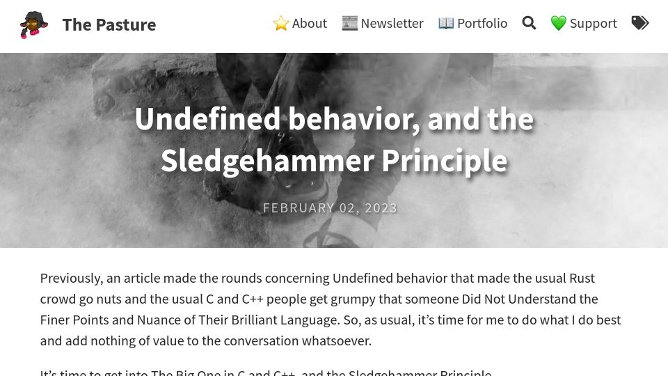Screenshot of thephd.dev: Undefined Behavior, and the Sledgehammer Principle