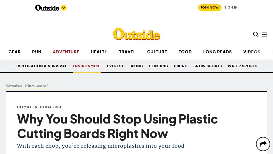 Screenshot of outsideonline.com: Stop Using Plastic Cutting Boards