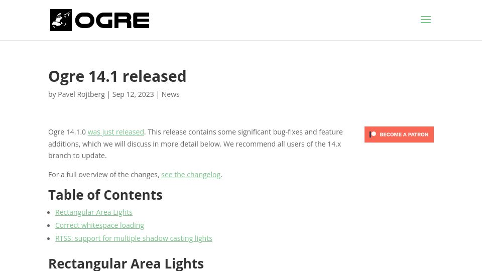 Screenshot of ogre3d.org: Ogre 14.1