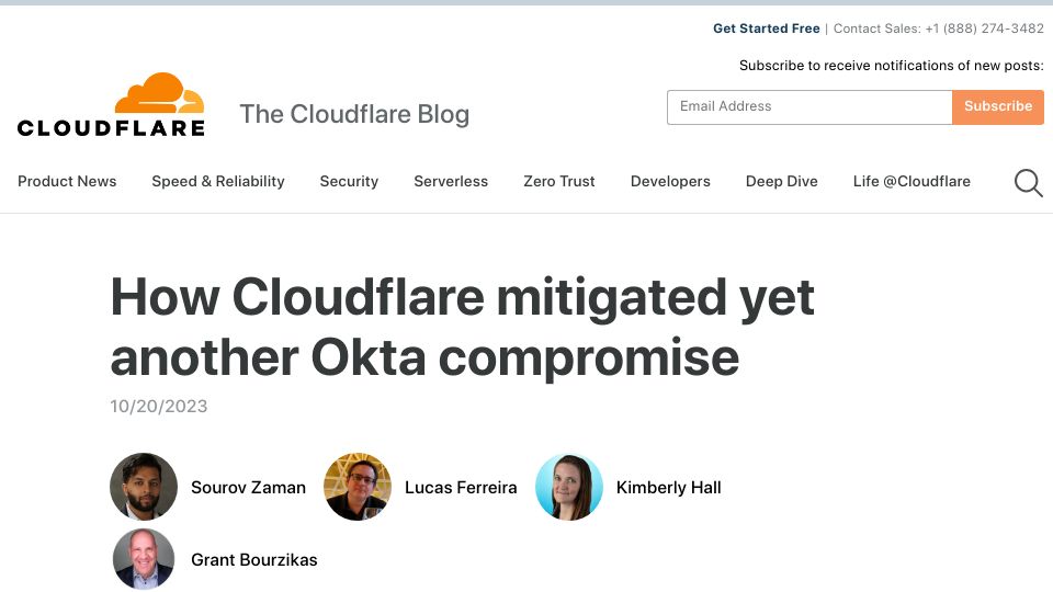 Screenshot of blog.cloudflare.com: Cloudflare mitigated yet another Okta compromise