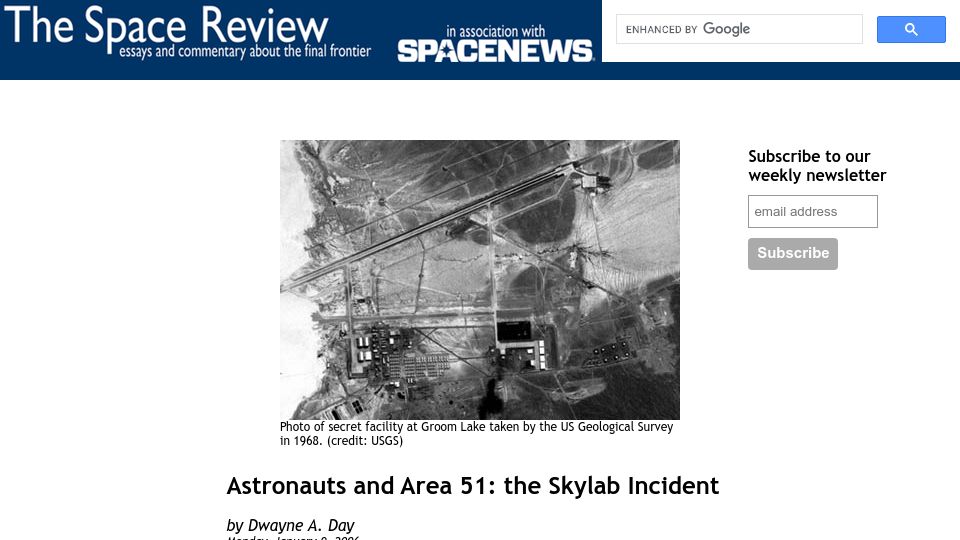 Screenshot of thespacereview.com: Astronauts and Area 51: the Skylab Incident (2006)