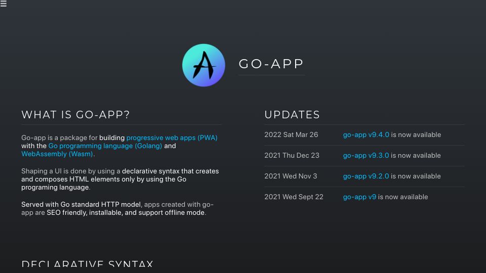 Screenshot of go-app.dev: Go Package for Building Progressive Web Apps