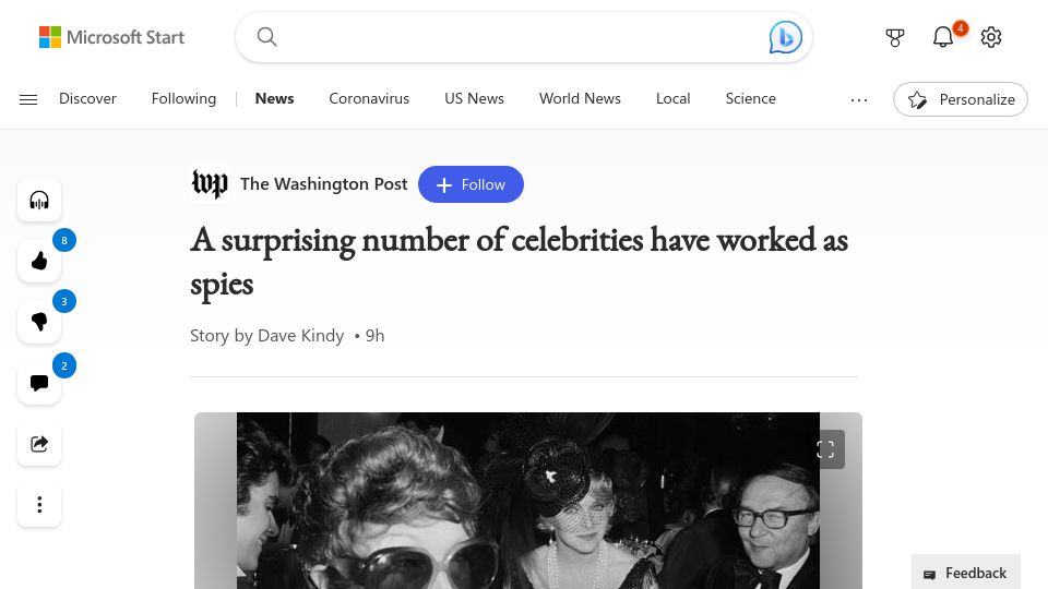 Screenshot of msn.com: A surprising number of celebrities have worked as spies