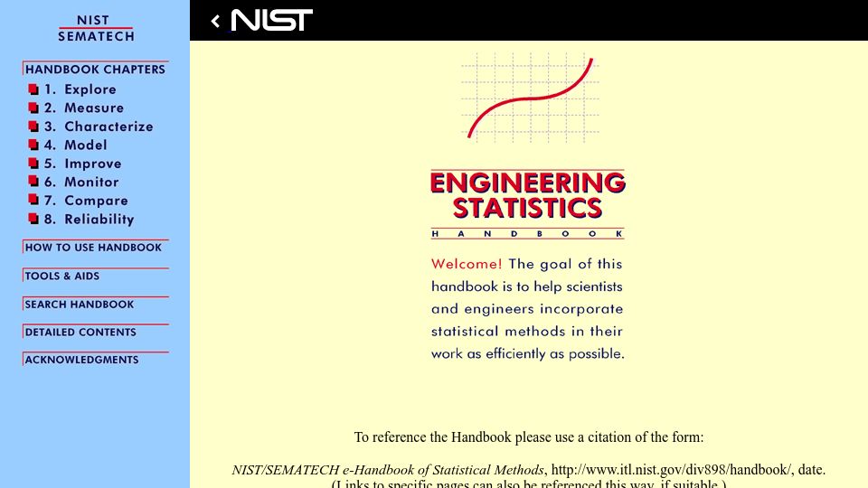 Screenshot of itl.nist.gov: Engineering Statistics Handbook (2012)