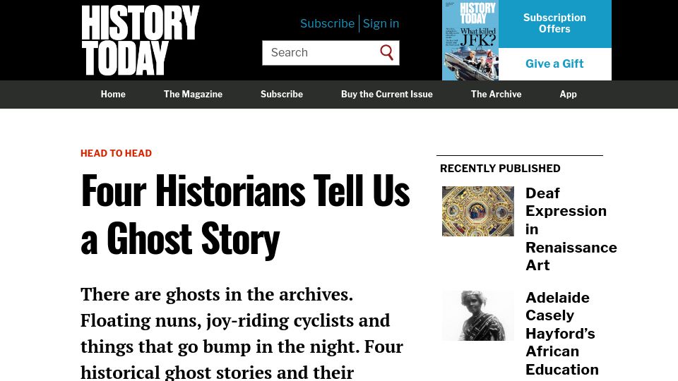 Screenshot of historytoday.com: Four historians tell us a ghost story