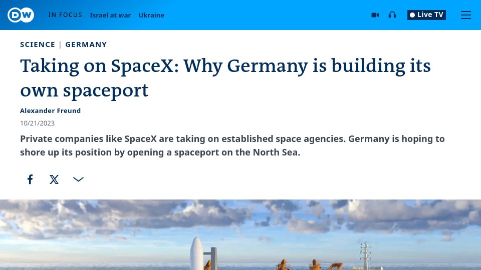 Screenshot of dw.com: Taking on SpaceX: Why Germany is building its own spaceport