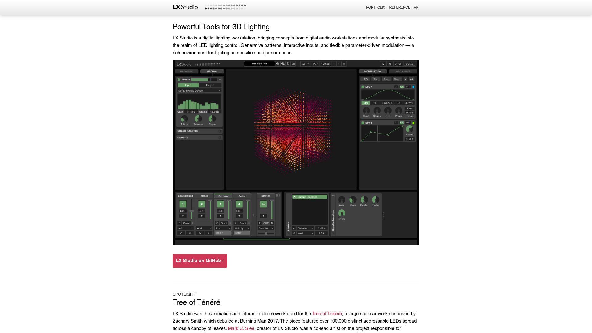 Screenshot of lx.studio: LX Studio: Tools for 3D Lighting