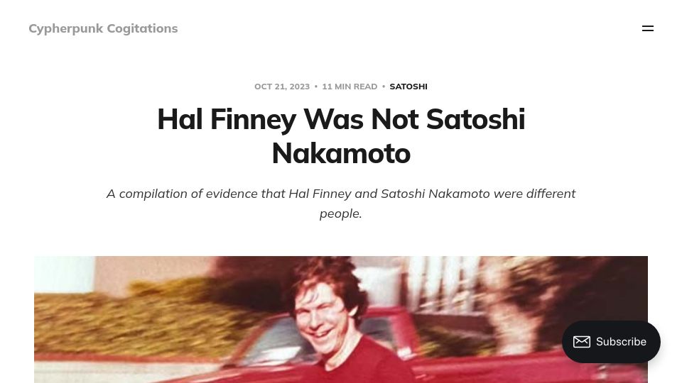 Screenshot of blog.lopp.net: Hal Finney Was Not Satoshi Nakamoto