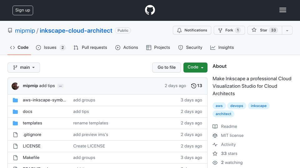 Screenshot of github.com: Inkscape Cloud Architect