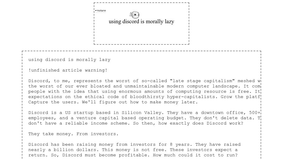 Screenshot of j3s.sh: Using discord is morally lazy