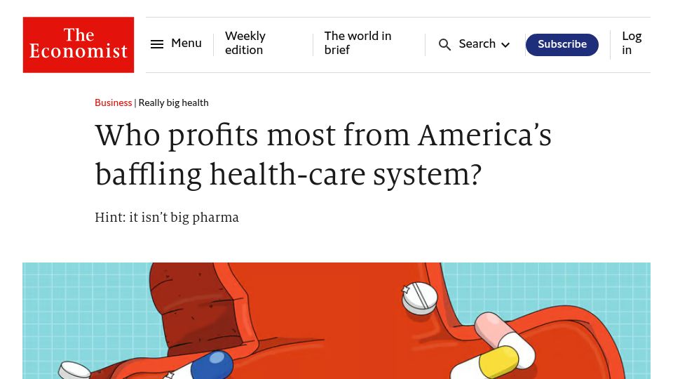 Screenshot of economist.com: Who profits most from America's baffling health-care system?