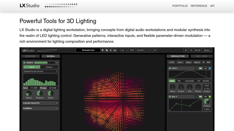 Screenshot of lx.studio: LX Studio: Tools for 3D Lighting