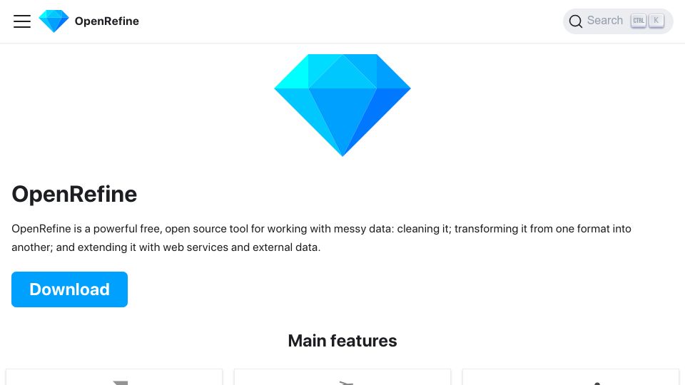 Screenshot of openrefine.org: OpenRefine