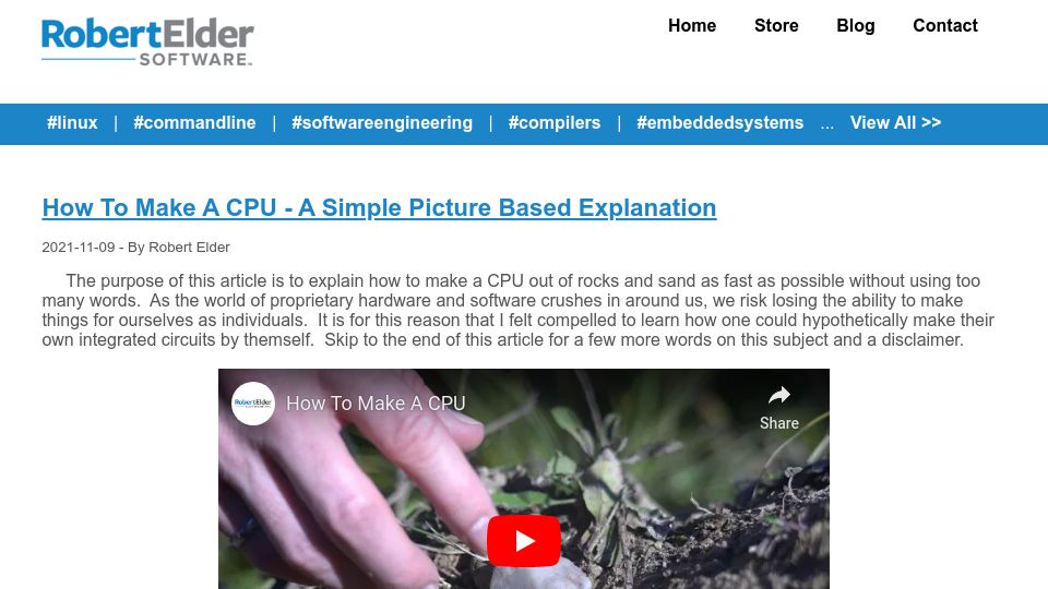 Screenshot of blog.robertelder.org: How to Make a CPU – A Simple Picture Based Explanation
