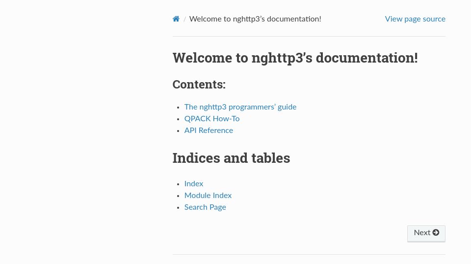 Screenshot of nghttp2.org: Nghttp3 1.0.0 – HTTP/3 library written in C