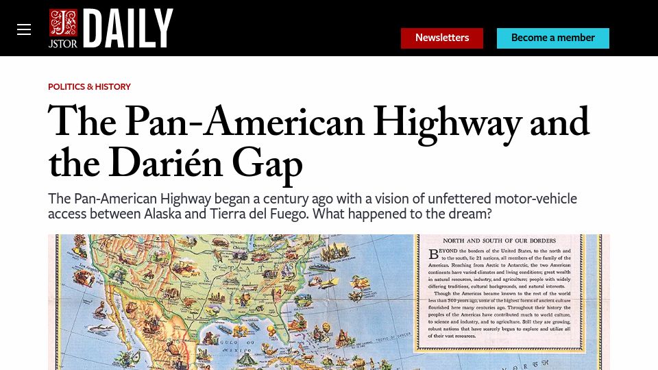 Screenshot of daily.jstor.org: What happened to the dream of the Pan-American highway?