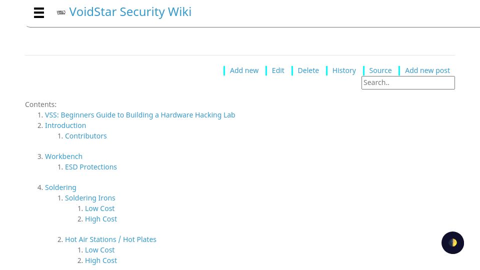 Screenshot of voidstarsec.com: Beginners guide to building a hardware hacking lab