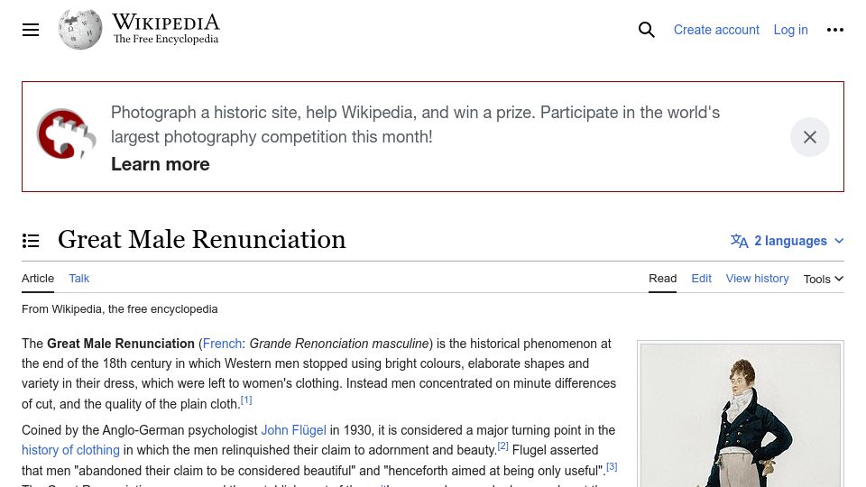 Screenshot of en.wikipedia.org: Great Male Renunciation