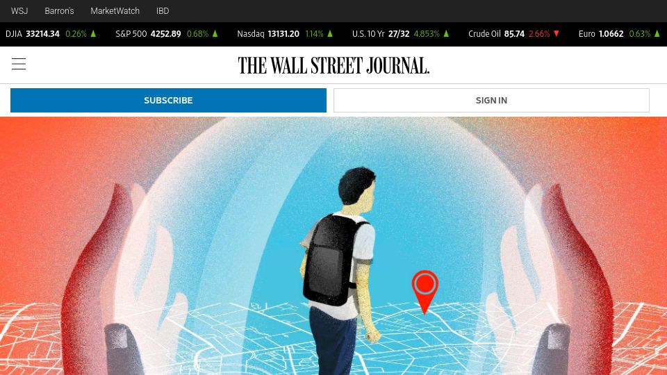 Screenshot of wsj.com: Teens Want Parents to Track Their Phones and Monitor Their Every Move