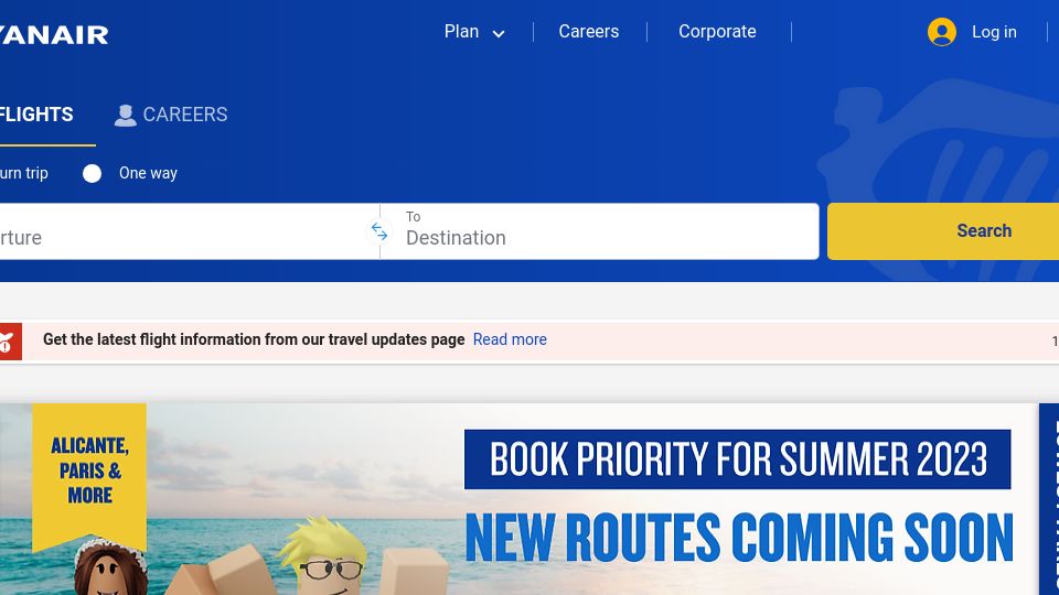 Screenshot of robloxryanair.com: Roblox Ryanair