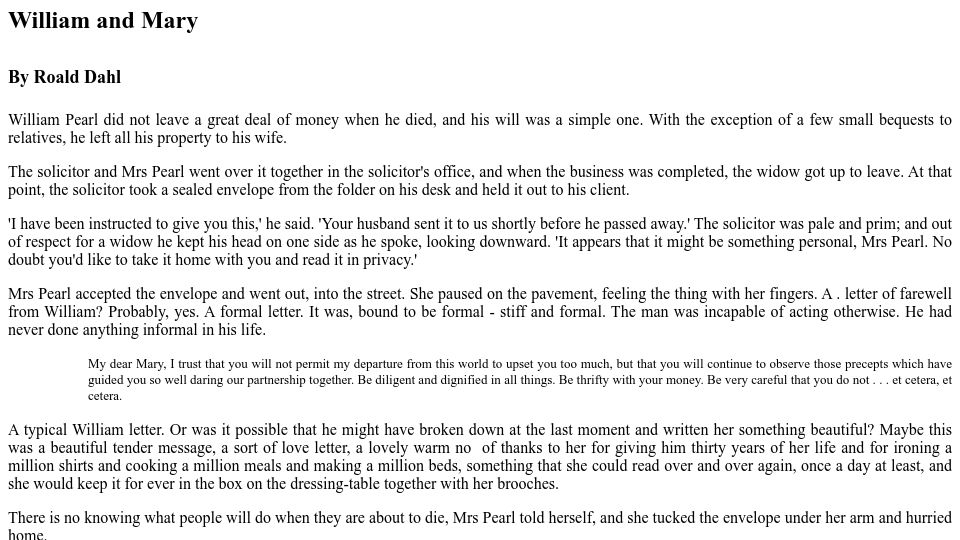 Screenshot of user.ceng.metu.edu.tr: William and Mary by Roald Dahl (1959)