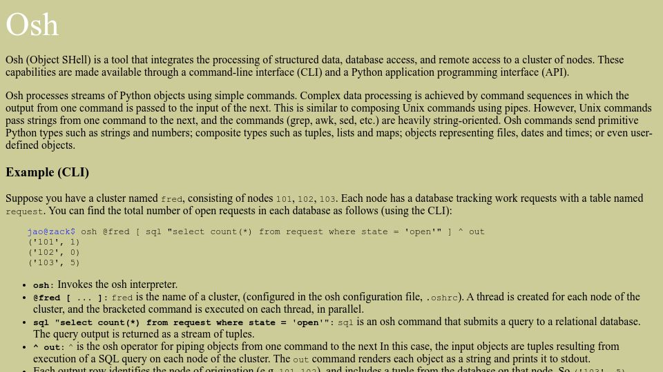 Screenshot of geophile.com: Object SHell