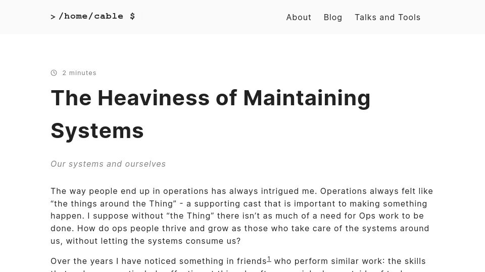 Screenshot of pcable.net: The heaviness of maintaining systems
