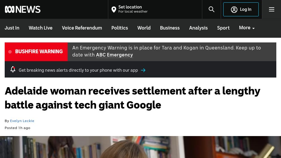 Screenshot of abc.net.au: Woman wins 12-year legal battle against Google