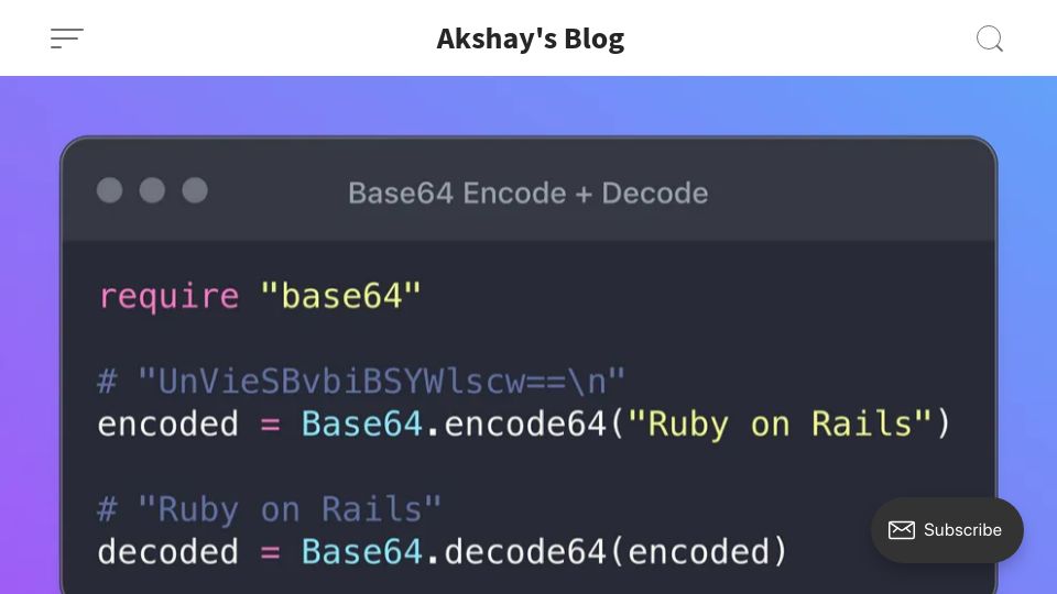 Screenshot of akshaykhot.com: Base64 Encoding, Explained