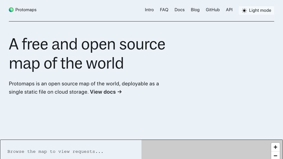 Screenshot of protomaps.com: Protomaps – A free and open source map of the world