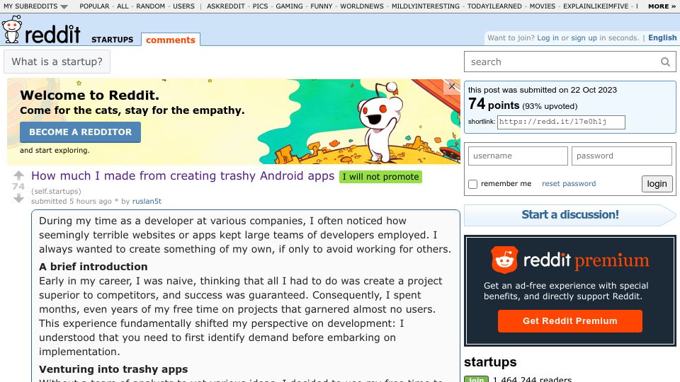 Screenshot of old.reddit.com: How much I made from creating trashy Android apps