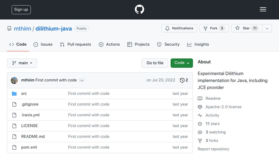 Screenshot of github.com: Java implementation of a quantum computing resistant cryptographic algorithm