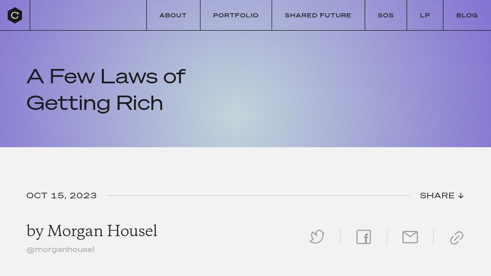 Screenshot of collabfund.com: A Few Laws of Getting Rich