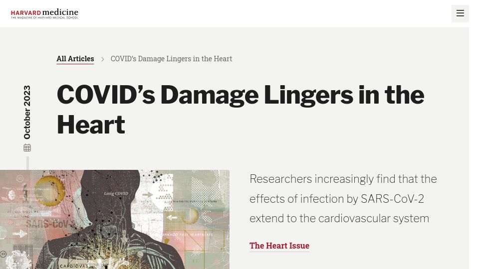 Screenshot of magazine.hms.harvard.edu: Covid's Damage Lingers in the Heart