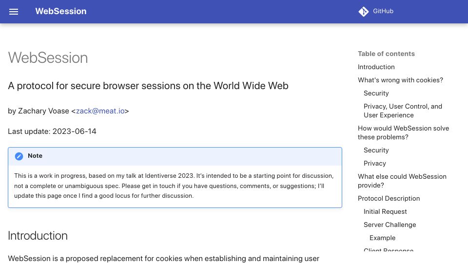 Screenshot of websession.dev: Show HN: WebSession, a Secure Replacement for Cookies