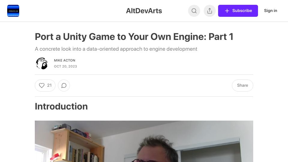Screenshot of altdevarts.com: Port a Unity Game to Your Own Engine: Part 1