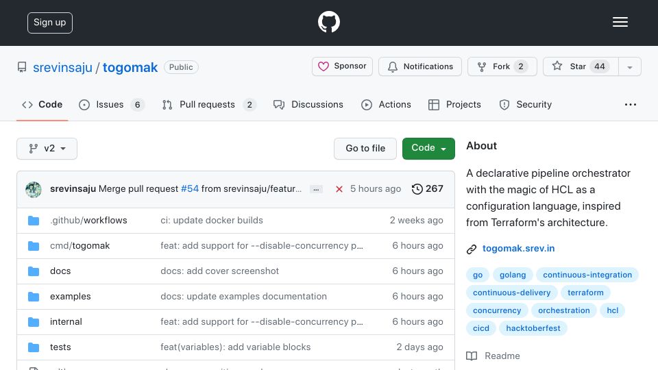 Screenshot of github.com: Show HN: Togomak – declarative pipeline orchestrator based on HCL and Terraform