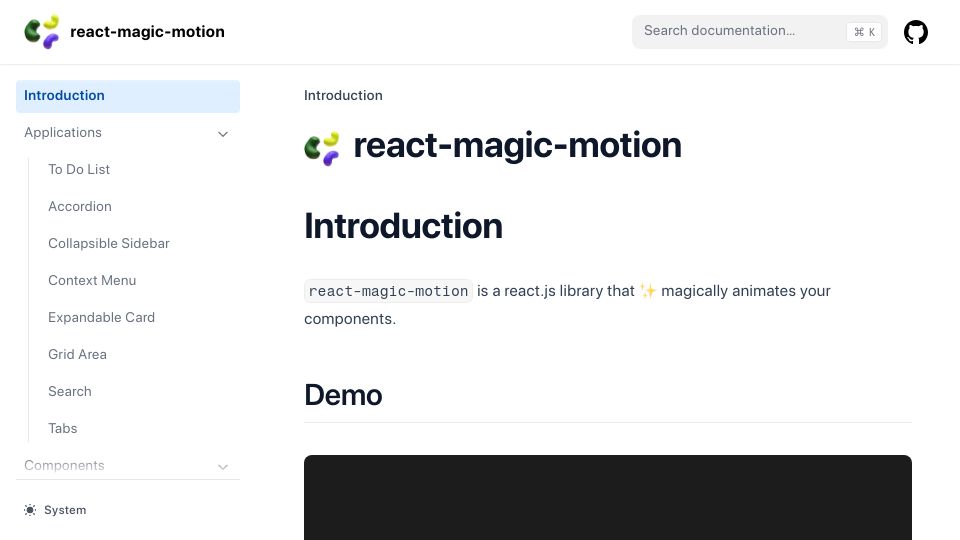 Screenshot of react-magic-motion.com: Show HN: React-magic-motion, a package to automatically animate your components